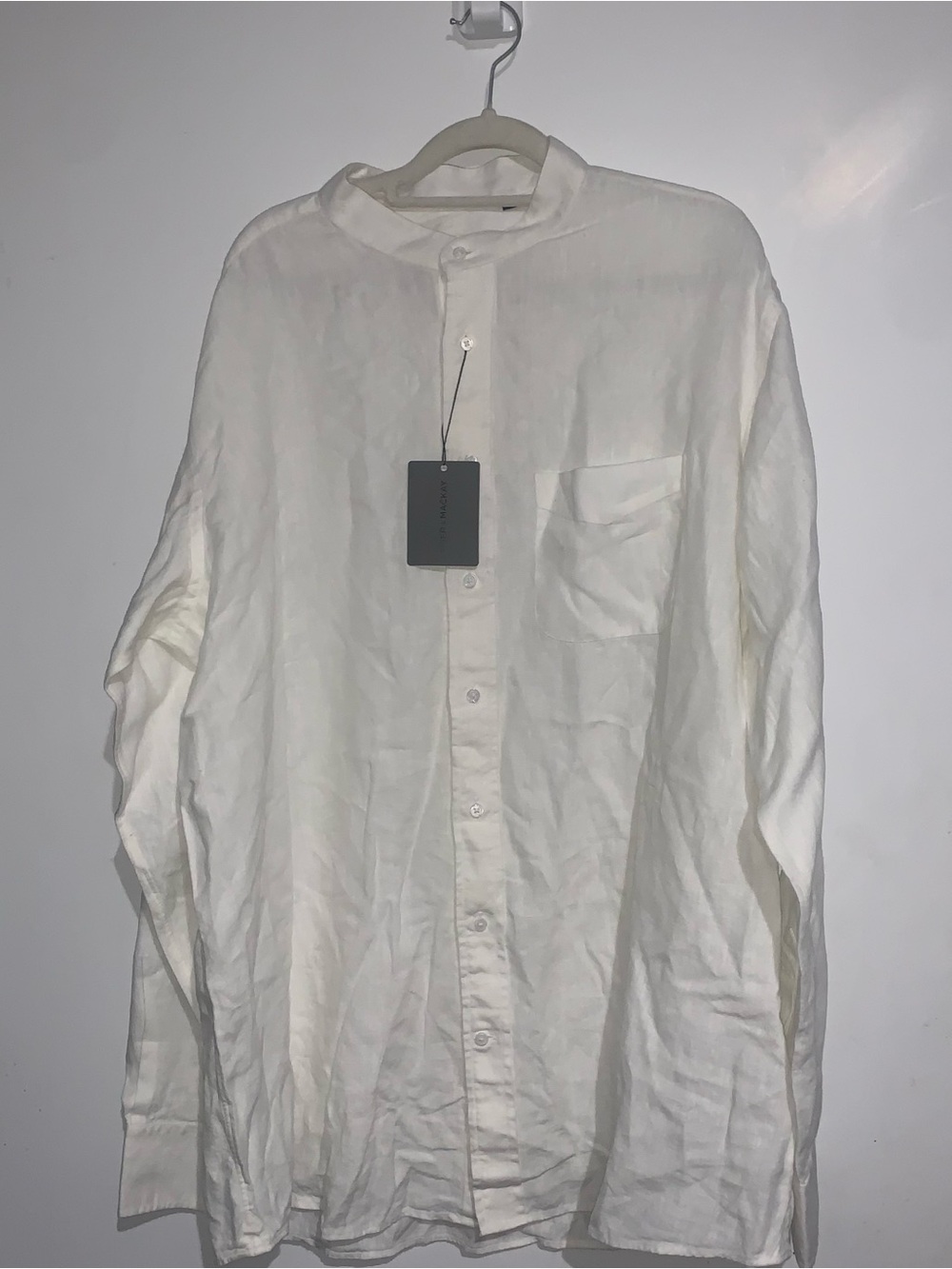 Spier & Mackay Men's White Band-Collar Button-Down Shirt